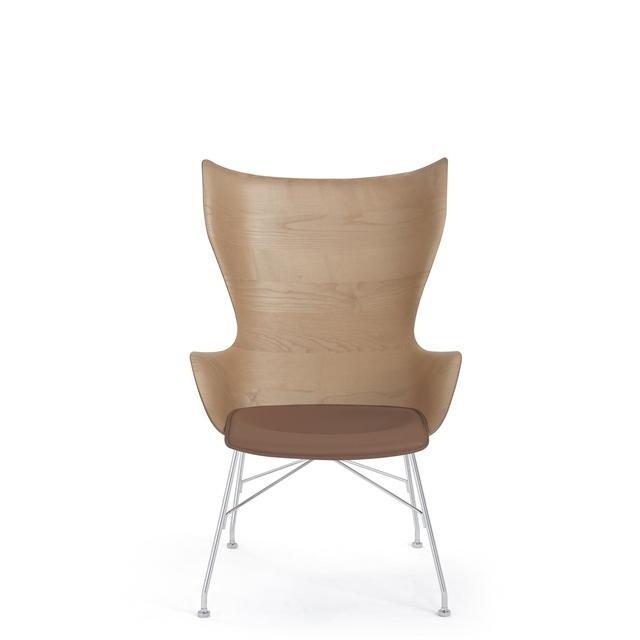 Kartell Wood Lænestol Krom Lys Asketræ Med Lædersæde  8058967294774