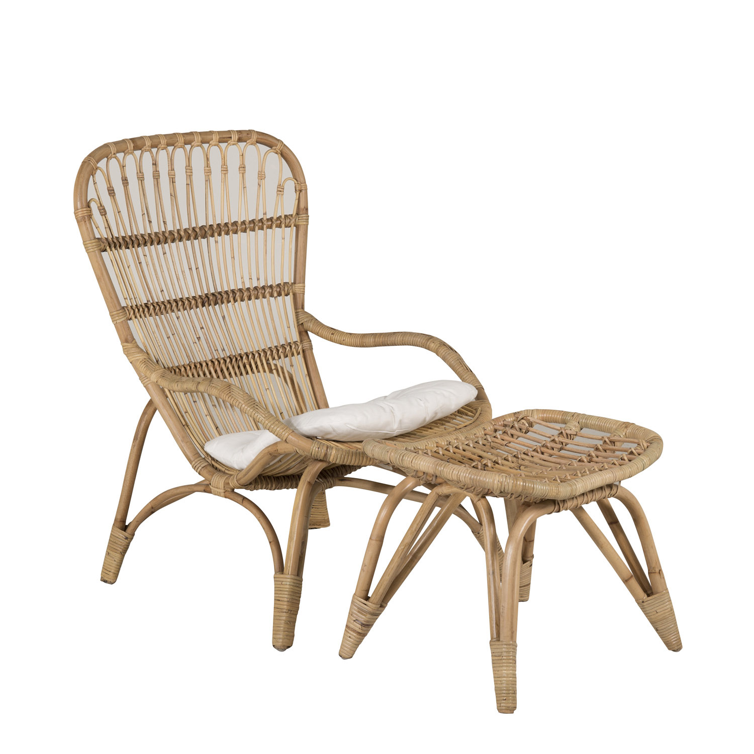 Venture Design Ella Loungestol Fodskammel Hynde Offwhite Stof Natur Bambus  7350118411193