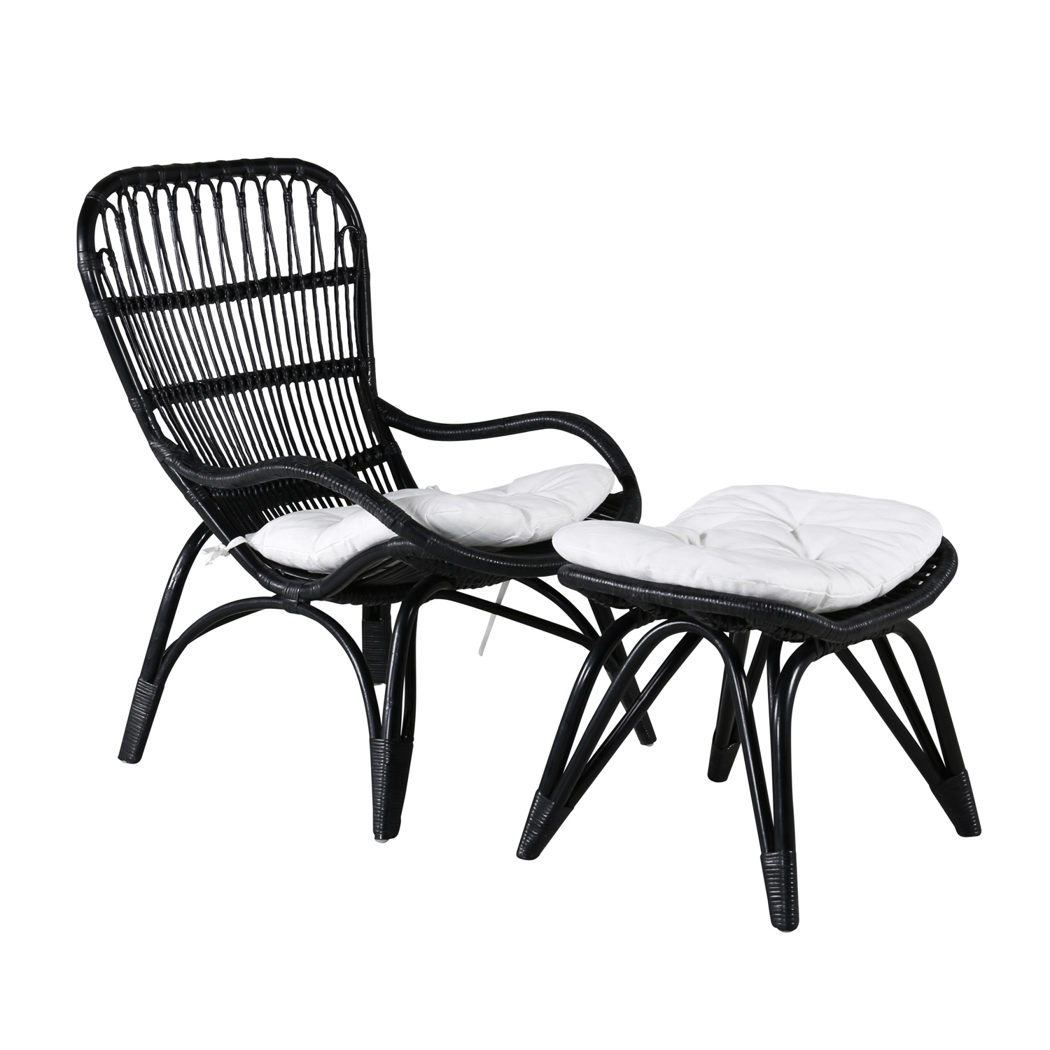 Venture Design Ella Loungestol Fodskammel Hynde Offwhite Polyester Sort Bambus Rattan  7350118411186