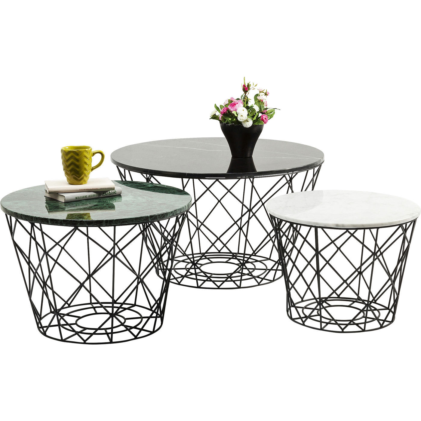 Kare Design East Round Sofabordssæt Grøn Hvid Sort Marmor Rund Sæt  4025621818328