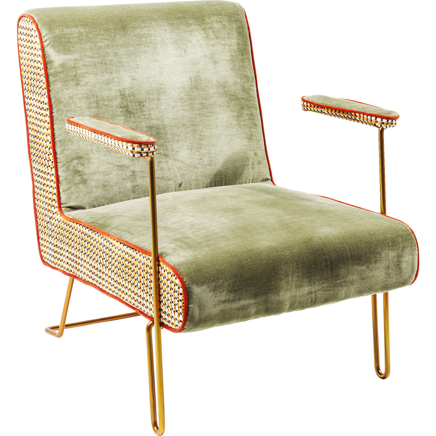 Kare Design Aunt Betty Cocktail Stol Grønt Multifarvet Fløjl Messing Armlæn  4025621817765