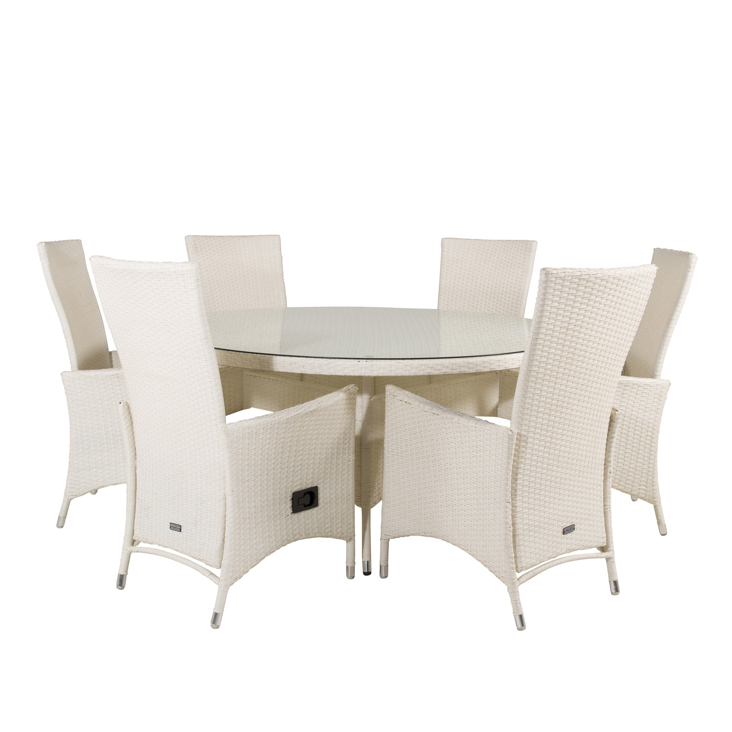 Venture Design Havesæt Volta Bord ø150 Padova Stole Recliner  Hynde Hvid Rattan Glas