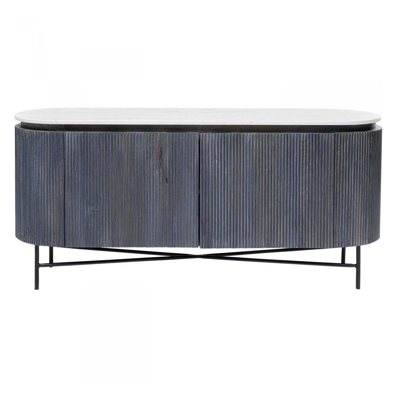 Kare Design Oval Glenn Skænk Låger Grå Mangotræ Stål  4025621848899