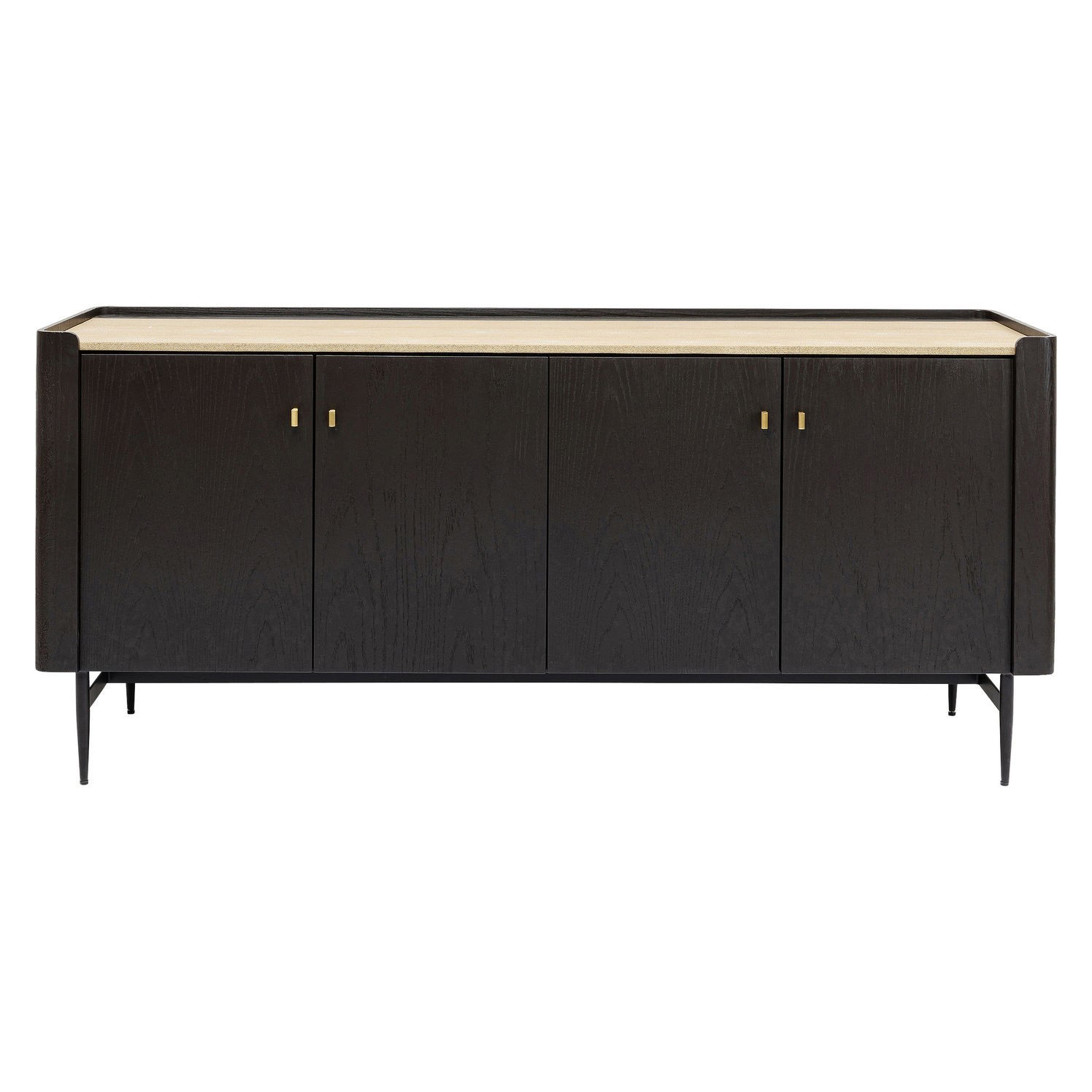 Kare Design Rektangulær Milano Skænk Låger Sort Egetræ Plade Med Lyst Læderlook  4025621850182