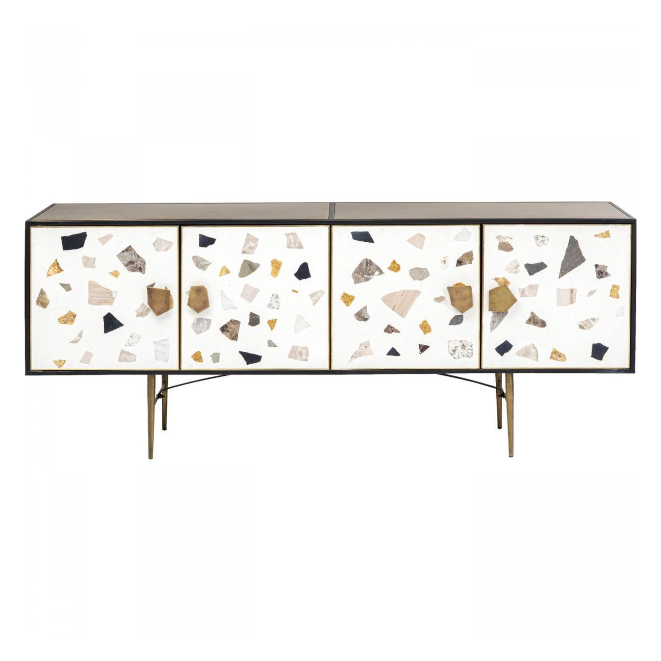 Kare Design Rektangulær Terrazzo Skænk Låger Multifarvet Terrazzo Messing Stål  4025621851523