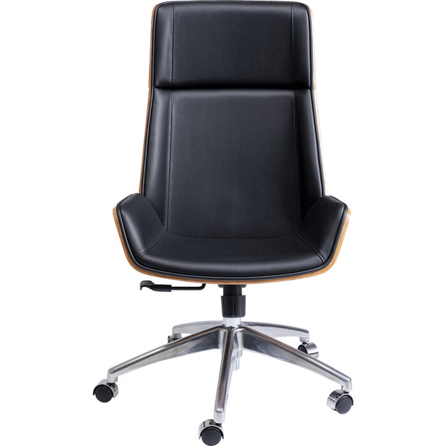 Kare Design Rouven Kontorstol Vippefunktion Sort Kunstlæder Brun Valnøddefin Aluminium  4025621861089