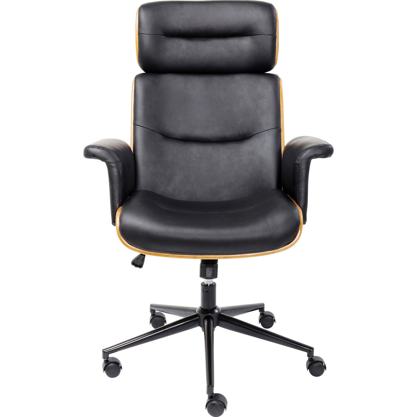 Kare Design Check Out Kontorstol Sort Kunstlæder Natur Finr Sort Stål Hjul Armlæn  4025621839590