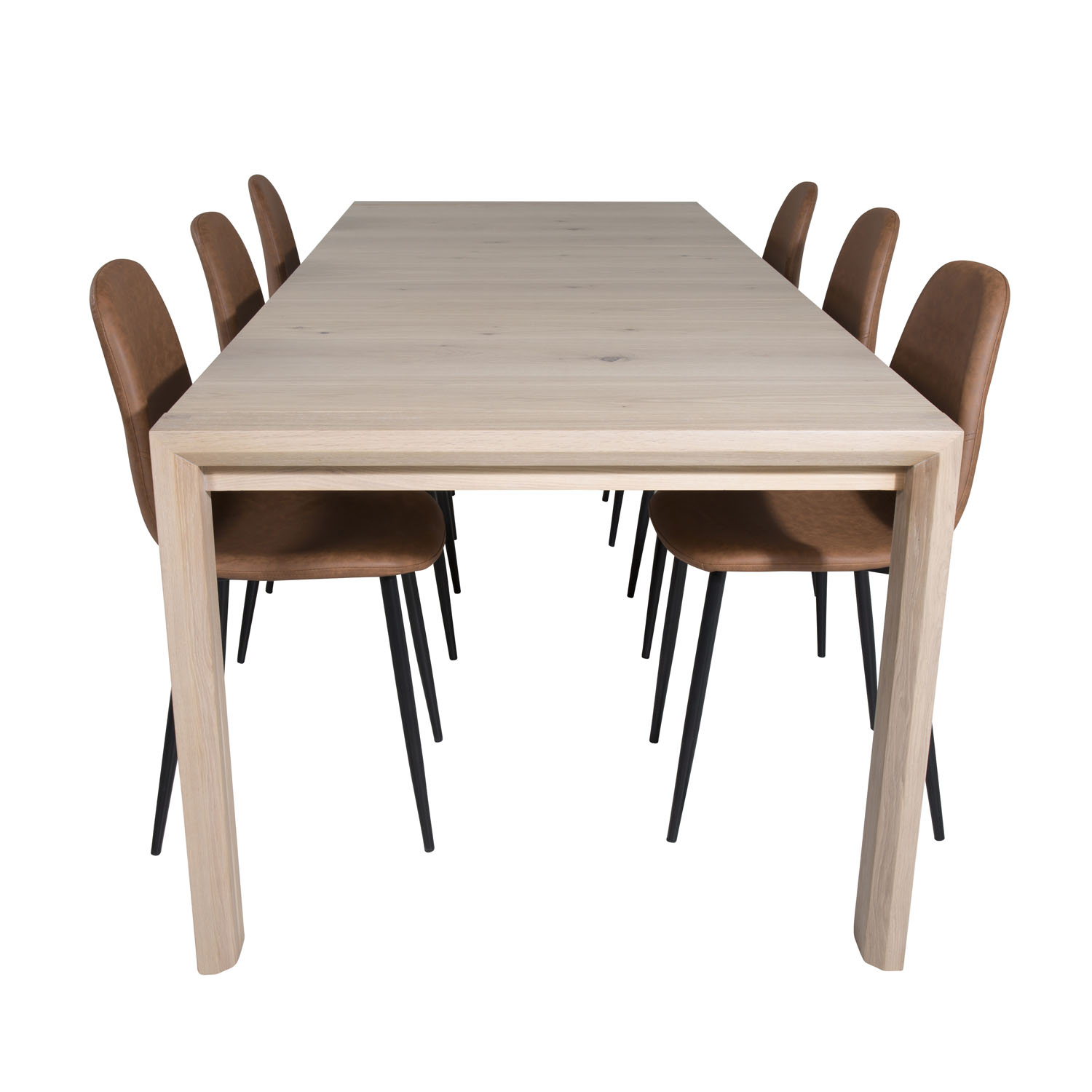Venture Design Slider Spisebordssæt Stole Hvidvasket Egefiner Brun Sort Metal