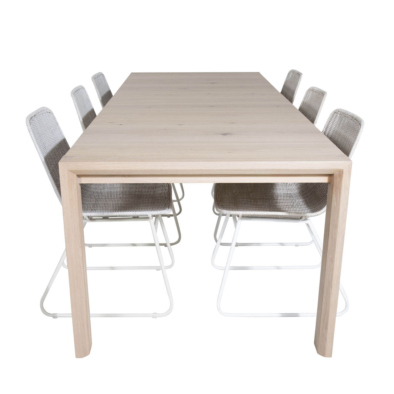 Venture Design Slider Spisebordssæt Stole Hvidvasket Egefiner Hvid Rattan Hvid Metal