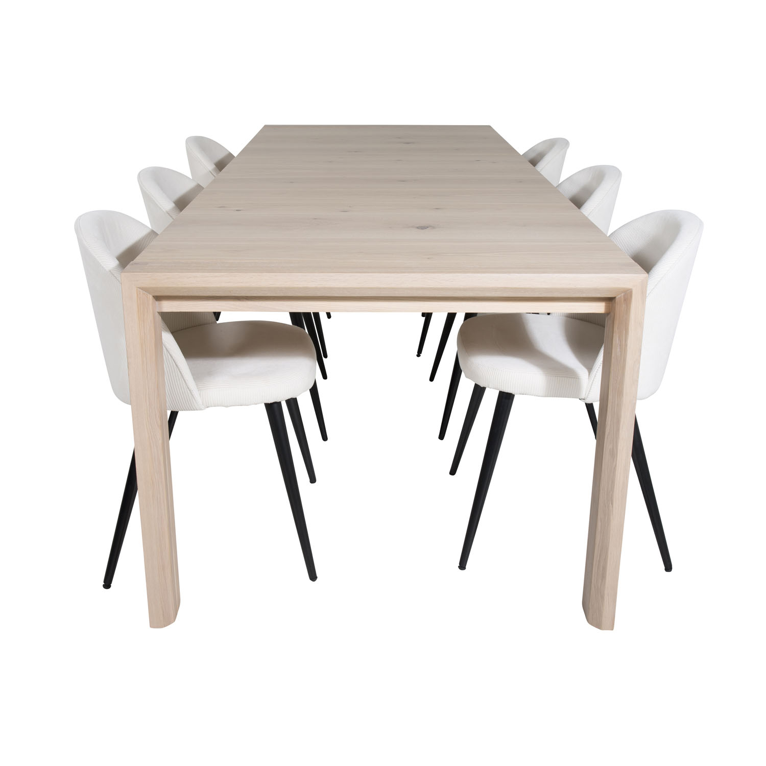 Venture Design Slider Spisebordssæt Stole Hvidvasket Egefiner Beige Fløjl Sort Metal