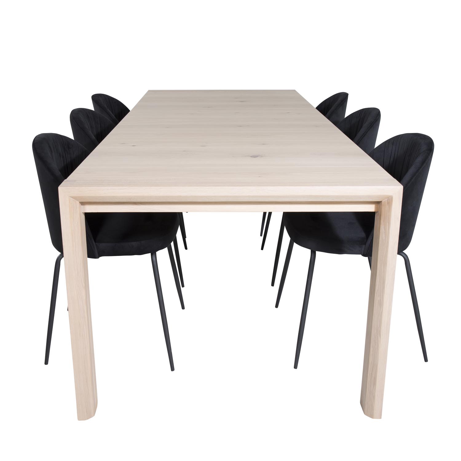 Venture Design Slider Spisebordssæt Stole Hvidvasket Egefiner Sort Fløjl Sort Metal