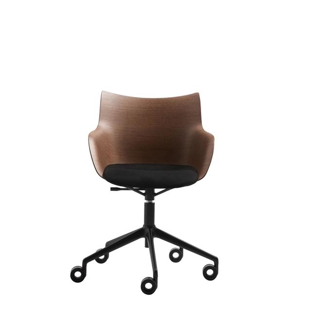 Kartell Wood Kontorstol Sort Mørk Træ Med Sort Polstring  8058967310740