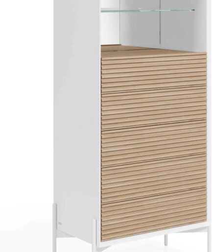 Kommode Kave Home Marielle Hvid Moderne Nordisk Design Med Soft Close Skuffer Hærdet Glas Hylde Spejlbaggrund 8433840670218