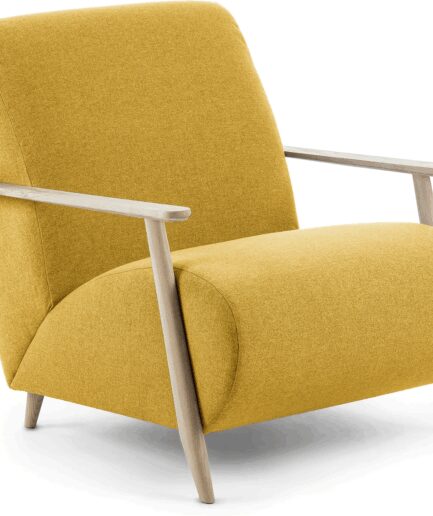 Lænestol Kave Home Meghan Nordisk Design Sennepsgul Polstret Teflon Betrukket Bæredygtigt Asketræ Armlæn H78b77l83  8433840473857