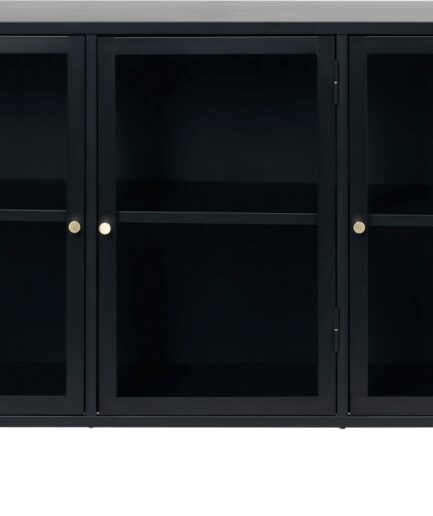 Nordique Design Carmel Dørs Skænk Sort Metal Hærnet Glas Med Gyldne Håndtag H85b132  5704745091877