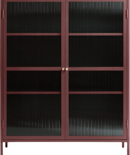 Vitrineskab Nordique Design Bronco Vinrød H140b111d40 Justrbare Hylder Ridsede Glasdøre Guldhåndtag  5704745103167